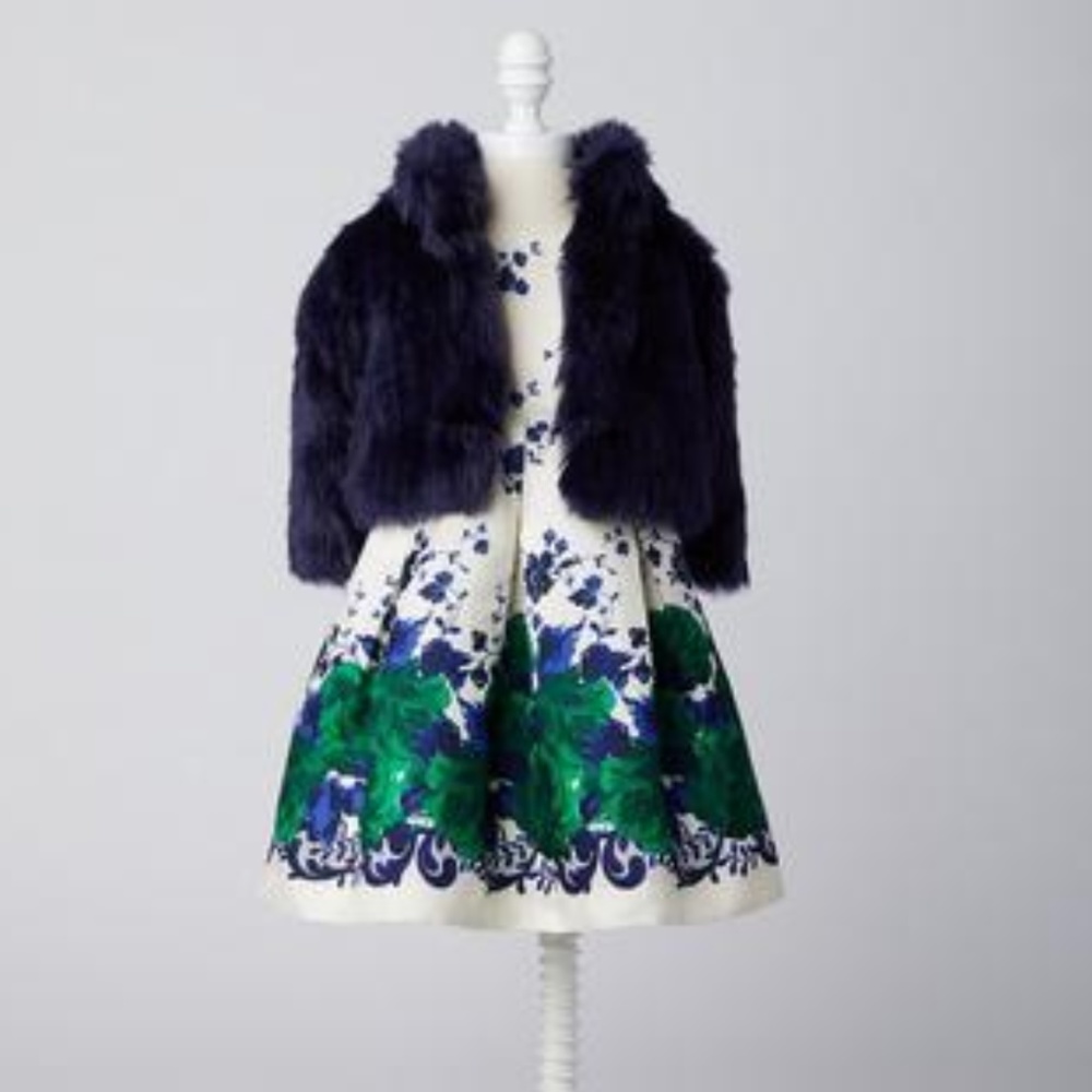 NWT Janie and Jack dress with matching fur coat